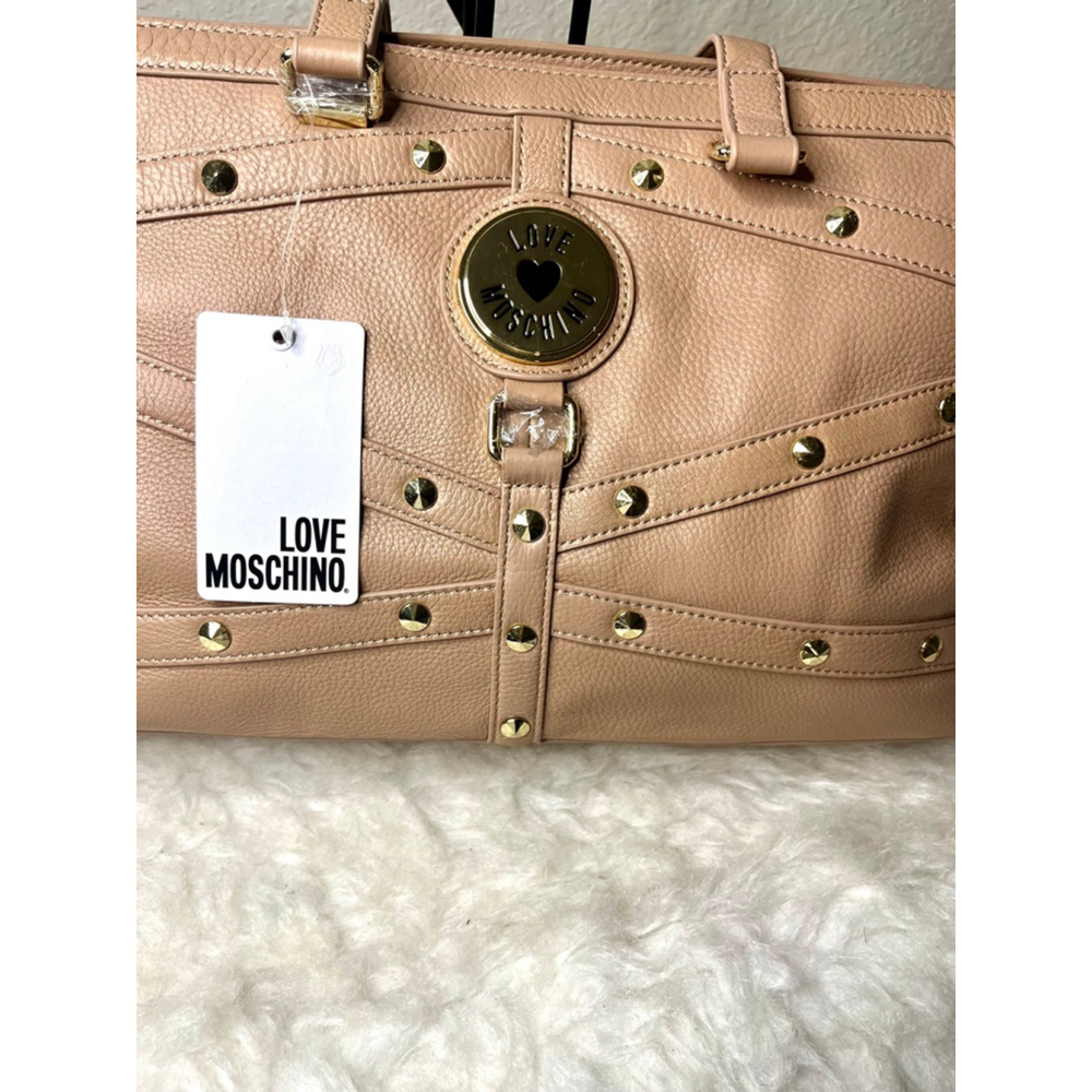 NWT Love Moschino Borsa Leather Tan Tote Bag with studded details